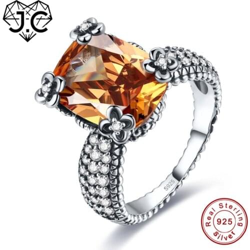 J.C Rectangle Cut Flower Side Emerald & Morganite White Topaz 925 Sterling Silver Ring Size 6 7 8 9 Occident Unisex Fine Jewelry