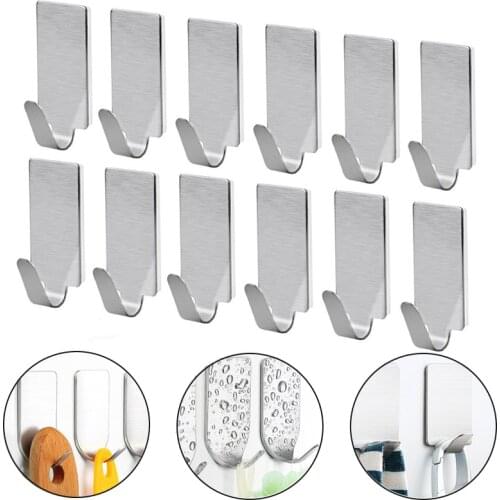 1PC Self Adhesive Kitchen Wall Door Hook Stainless Steel Holder Hanger For Bathroom Door Accessories Kitchen Utensils Holder