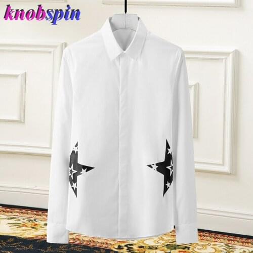 Classic Five-star Printed Shirt men 2019 Trend Slim Brand Camisas hombre Casual long sleeve men shirts Plus size 3XL 4XL chemise