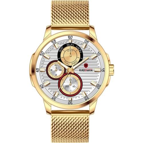 KADEMAN 852 Men Multi-function Large Dial Chronograph Sports Waterproof Mesh Strap Watch Male