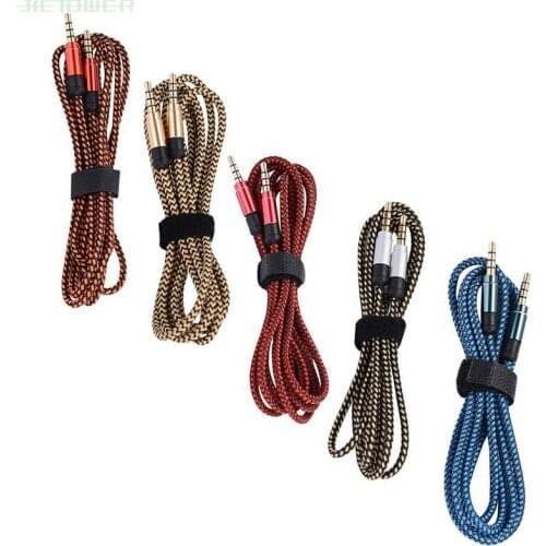 Nylon Jack Audio Cable 3.5 mm to 3.5mm Aux Cable Male to Male Kabel Gold Plug Car Cord for iphone 7 Samsung for speaker 1000pcs