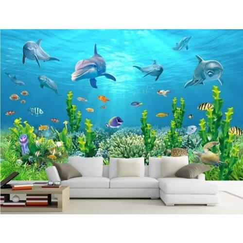 3d customized wallpaper bathroom 3d wallpaper Submarine Dolphins custom 3d wallpaper room modern wallpaper