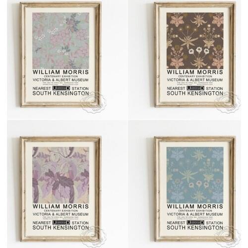 William Morris Marguerite Flower Shapes Poster, Fabrics Pattern Collection Exhibition Canvas Painting, Flora Wall Art Home Decor