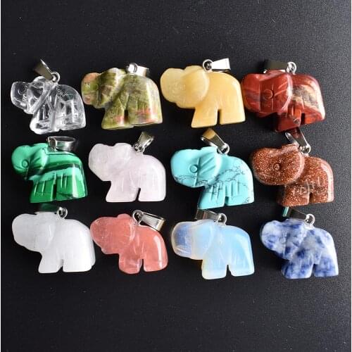 Fahion mixed natural stone elephant shape Charms pendant fit Necklaces jewelry making Wholesale 12pcs/lot free shipping
