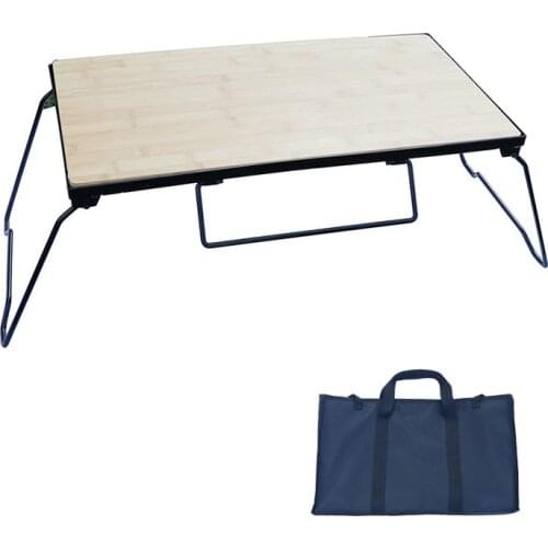 Portable Folding Mini Solid Wood Table with Iron Rack Outdoor Multifunctional Barbecue Dining Desk Camping Picnic Equipments