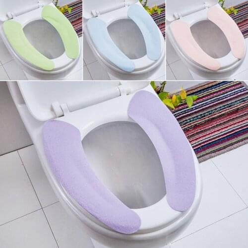 Plain Warm Toilet Seat Cushion Household Washable Toilet Stickers Convenient Paste Toilets Seat Random Color