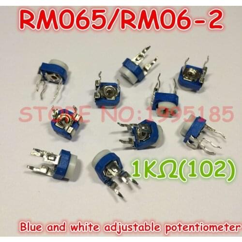 RM065 20Pcs/Lot RM-065/WH06-2 102 1K Ohm Blue And White Adjustable Potentiometer Trimmer Potentiometer Trimmer Resistors