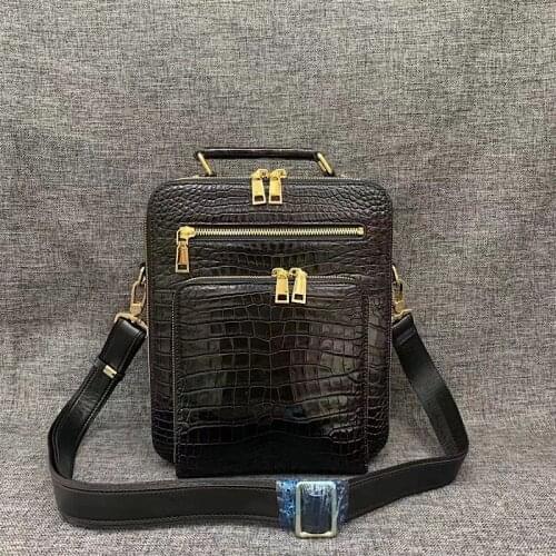 Real Crocodile Men Genuine Leather Handbags Vintage Male Messenger Bag Men Vertical Shoulder Bag Business Travel Briefcases