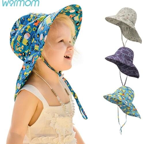 Warmom Summer Baby Hat for Girls Boys Kids Bucket Hat Spring Autumn Travel Beach Hat Baby Cap Sun Hats with Windproof Rope