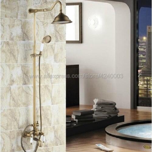 Shower Faucets Antique Brass Rainfall Shower Set Faucet Tub Mixer Tap Handheld Shower Wall Mounted Krs242