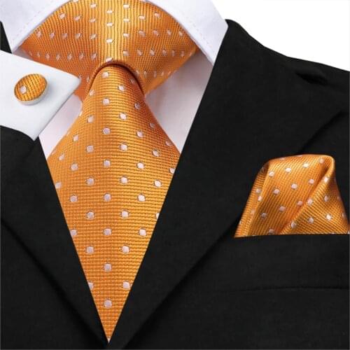 SN-3195 Hi-Tie Classic Ties for Man Silk Tie Fashion Solid Dots Business Neck Ties for Men Cravat Wedding Party Orange NeckTie