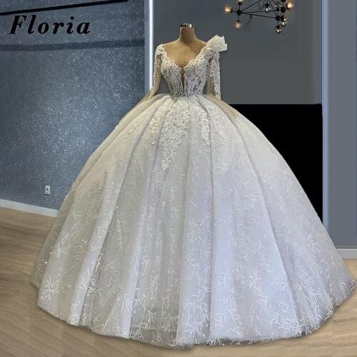 Luxury Dubai Weddding Dresses Vestido De Novia Muslim Ball Gown Bride Dress Sparkly Saudi Arabia Bridal Gowns 2021 Middle East