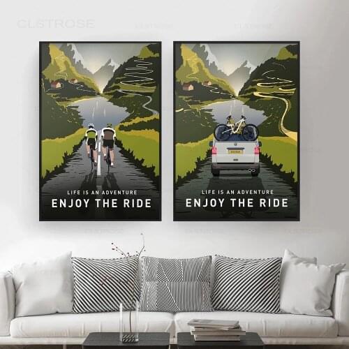 Cycling Poster Prints Enjoy The Ride Quote Travel Landscape Canvas Painting Modern Wall Art Pictures for Living Room Home Decor