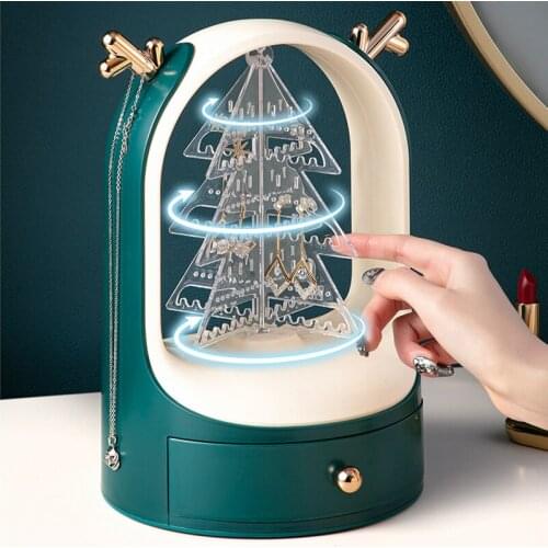 360 Rotating Jewelry Organizer Cosmetic Storage Box Transparent Makeup Organizer Earring Necklace Desktop Organizer Dropshipping