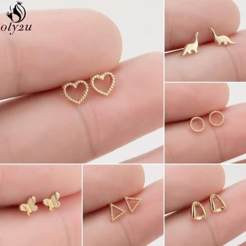 Punk Tiny Geometric Earrings for Women Korean Fashion Heart Round Dinosaur Butterfly Stud Earring 2021 Jewelry Accesorios Mujer