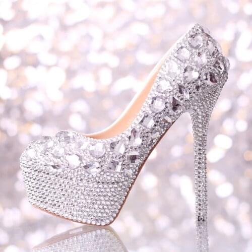 Women of 2016 new super waterproof shoes white wedding bride high-heeled shoes 14cm womens shoe with a fine crystal shoes