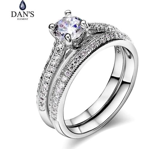 DANS ELEMENT Brand Real AAA Zirconia Micro Inlays Fashion Double Ring For Women Valentine Gift Hot Sales Fi-10345w