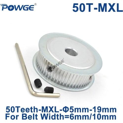 POWGE 50 Teeth MXL Timing pulley Bore 5/6/6.35/8/10/12/14/15/16/17/19mm for width 6mm 10mm MXL Synchronous Belt Gear 50Teeth 50T