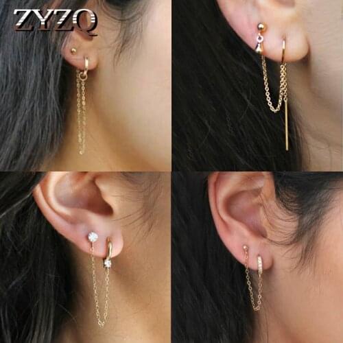 ZYZQ Personality Simple Earrings Ear Clip Integrated Earrings Cold Wind Single Tassel Earrings