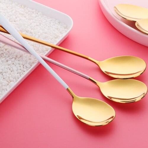 Buyer Star 5 Colors Stainless Steel Spoon 1 pcs Gold Spoon for Ice Cream Dinner Tableware Gold Plated Dessert Tea Coffee Spoons