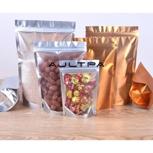 1000pcs Gold Stand up Aluminum Foil Packing Bag with Clear Window Resealable Zipper Packaging Pouch for Tea Nuts Coffee