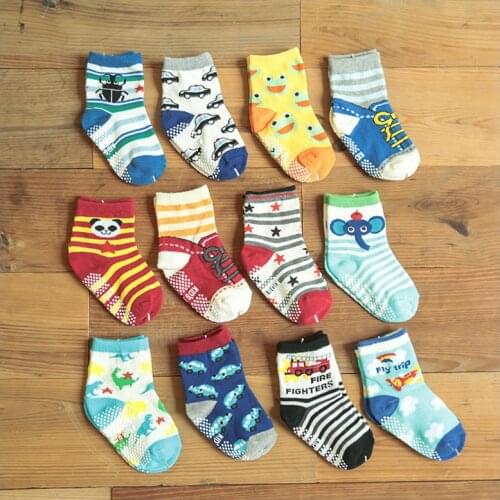 12pcs baby boy cotton socks 1-5y dispensing non-slip socks cute cartoon pattern of cotton children socks w088