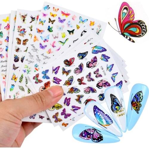 3D Nail Art Adhesive Stickers Butterfly Pattern Transfer Stickers Decal Manicuring Decoration Flower Floral Design Paper Slider