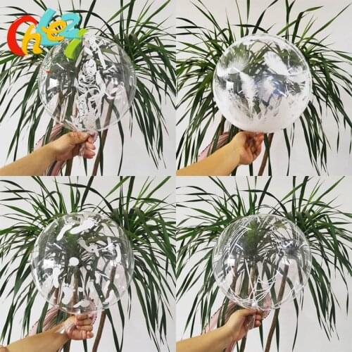 5Pcs Flowers Feather Printed Bubble Balloons Baby Feet Spider Web Bobo Ball Wedding Birthday Party Decorations Kids Baby Shower