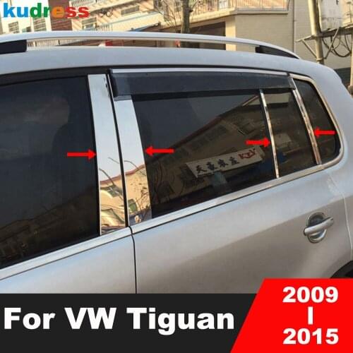 For Volkswagen Tiguan 2009-2014 Stainless Steel Car Window Frame Sill BC Center Pillars Cover Trim Sticker Styling Accessories