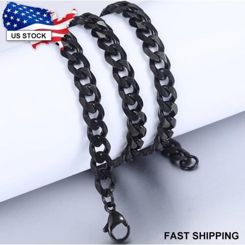 3/5/7mm Black Stainless Steel Necklace For Men Women Curb Chain Mens Necklace Dropshipping Jewelry Male Chains Gift LKN174