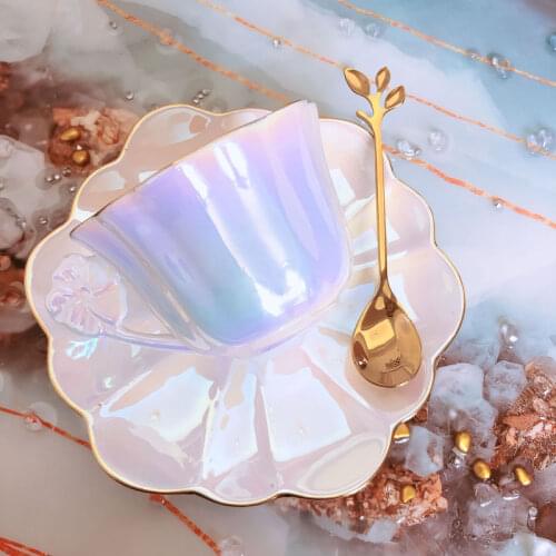 Ceramics Coffee Cup Dish Spoon Set Pearlescent Mugs Afternoon Tea Teapot Cup Set Drinkware Home Luxury Nordic Coffee Mug Saucer