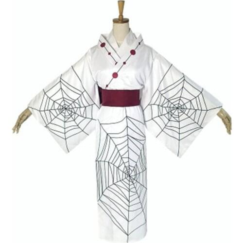 Anime Demon Slayer Kimetsu No Yaiba Cosplay Spider Printing Pattern Kimono Uniform Unisex Halloween Christmas Party Wig