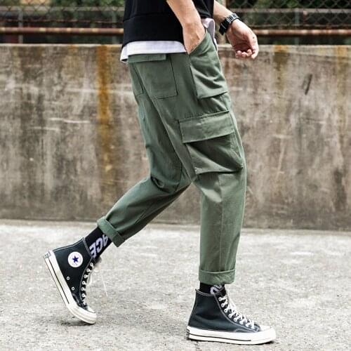 Outdoor 2019 spring autumn cargo cotton elastic waist straight overalls jungle trekking hiking tactical teenagers students pants