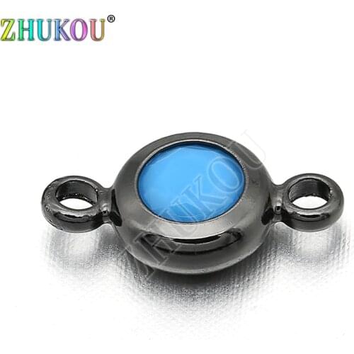 6mm Brass Cubic Zirconia Round Charms Connectors for DIY Jewelry Findings, Mixed Color, Hole: 1.5mm, Model:VS233