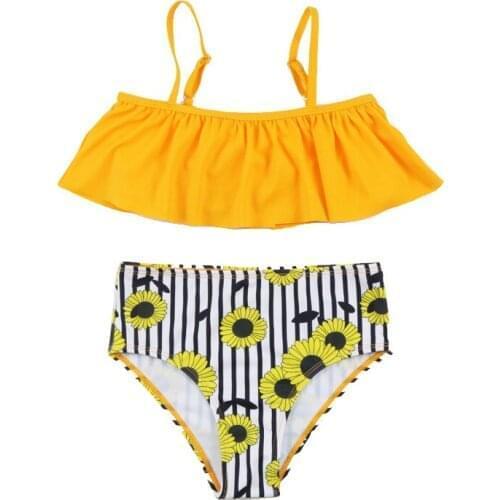 Girls Two-piece Swim Suits Bikinis Print High Waist Girl Bikini Set Swimsuit Children Swimwear Kids Bathing Suit Girl Beachwear