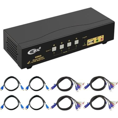 HDMI KVM Switch 4 Port Dual Monitor (Exetended Display), CKL HDMI KVM Switch Splitter 4 in 2 Out with Audio Microphone Output