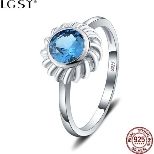LGSY Fine Jewelry Crystal Wedding Rings 925 Sterling Silver Cyanite Round Rings Romantic Engagement Female Finger Ring DR1036