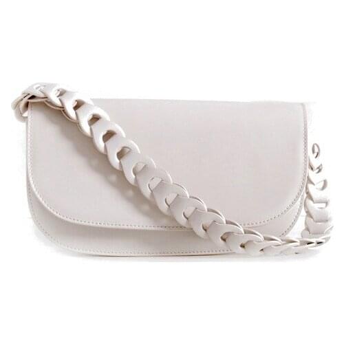 Fashion split lather women chain baguette bag small flap shoulder bag