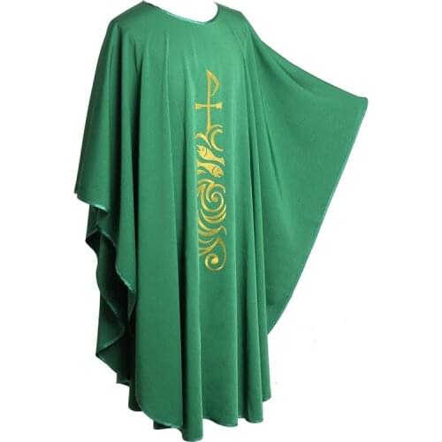 Religion Christian Costume Green Catholic Church Priest Chasuble Vestments Roll Collar Robe Clergy Robes Apparel