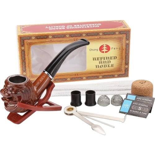 Resin Tobacco Pipe Set 605 Lion Head Tobacco Pipe Smoking Herb Grinder Pipe Filter Cleaning Gift for Smoking Accessories Erliao