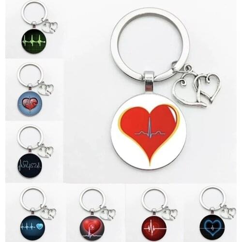 2021 New Temper Heartbeat Girl Heartbeat Glass Cabochon Keychain Fashion Car Keyring Pendant Jewelry Gift