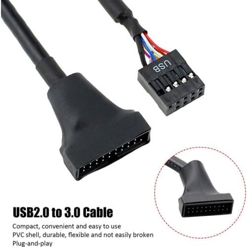 NEW Motherboard header adapter USB 2.0 9 Pin Female to Motherboard USB 3.0 20 Pin Male USB 2.0 to 3.0 adapter Extension Cable