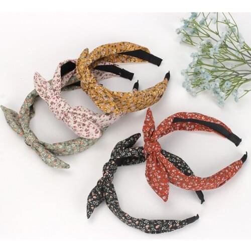Oaoleer New Rabbit Ear Hairbands Chiffon Floral Headbands Top Knotted Cross Head Band Headband Women Hair Accessories