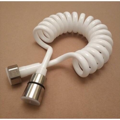 Bathroom White PVC Plastic Telescopic Spring Pet Shower Hosepipe Toilet Bidet Shattaf Telphone Line Style Flexible Plumbing Hose
