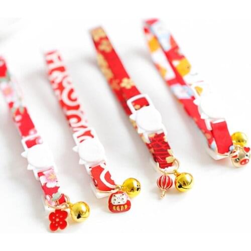 Japanese Style Adjustable Cat Collars with Bell Cartoon Pet Cute Flower Necklace Small Dogs Collar Cat Puppy Kitten Accessories