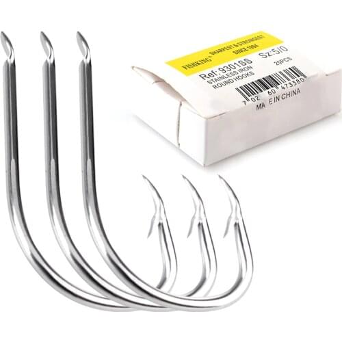 FISH KING 25-50pcs 9301SS Stainless Iron Nickel Round Bent Sea Hook 5/0#-7# Barbed Kirbed Flatted Fishing Hooks Jig Hooks Japan