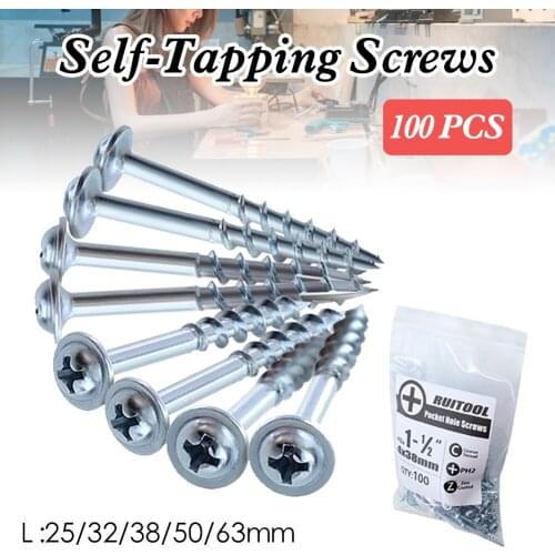 100Pcs HSS Self-Tapping Screws Modified Truss Half-Thread ST4x1"~2-1/2", Cross Drive