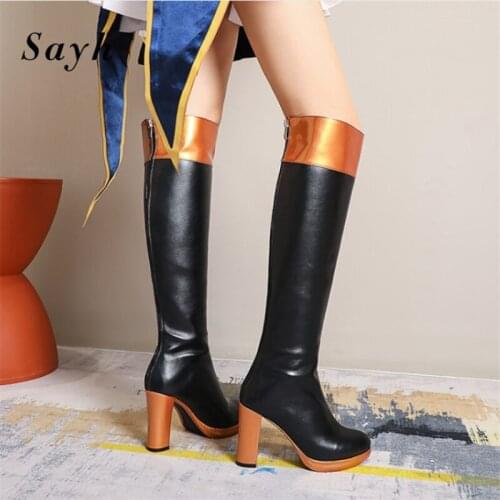 Cosplay boots Gold Shoes Matching Color Waterproof Platform High Heel Boots Women Club Catwalk High Boots Knee High Boots Winter