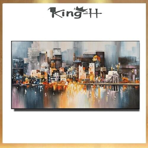 Odern Abstract Oil Painting Hand Painted Urban construction Canvas Art Unframed Hot Selling For Bedroom Home Decoration
