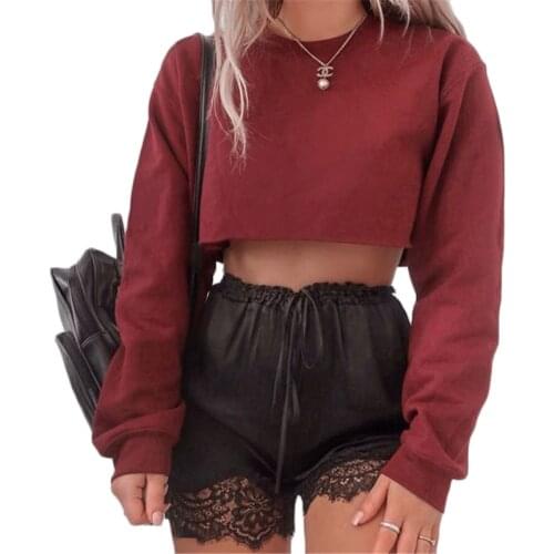 Autumn Women Stripes Sweatshirts Casual Simple style Clothes Long sleeve Crew collar Pullover Sexy Short Crop Tops Female 2020